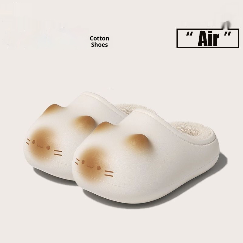 Warm Fleece-Lined Non-Slip Waterproof Adorable Kitty Cotton Slippers For Women foto 5