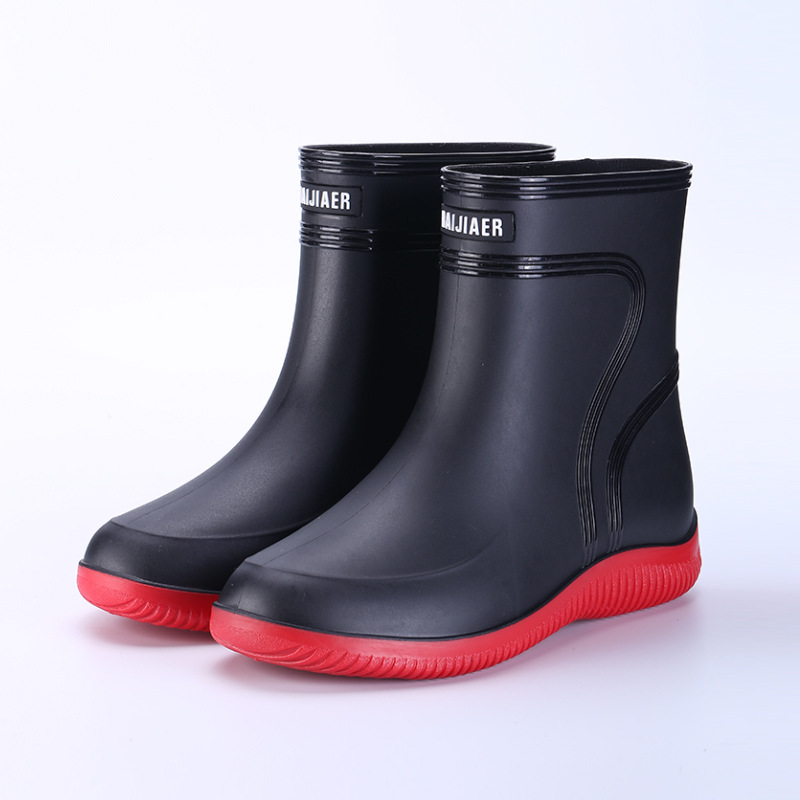Men's Rain Mid-top Rain Boots Waterproof Non-slip Kitchen Glue Car Wash Work Shoes foto 5