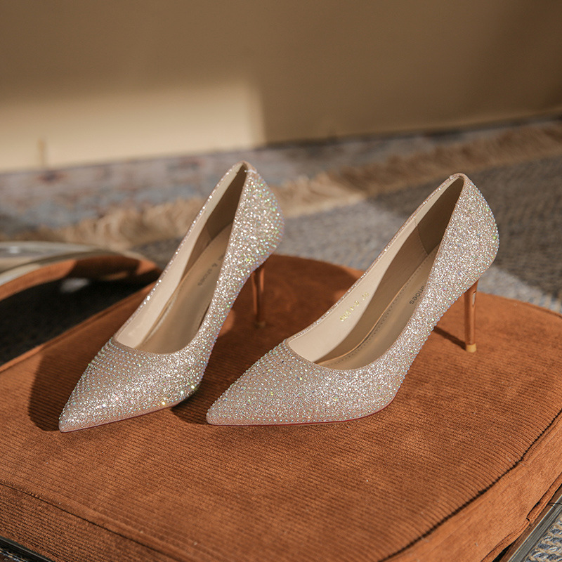 Korean Version New Versatile Crystal High Heels foto 5