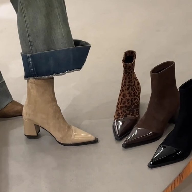 Womens Chunky-heel Skinny High-heeled Boots foto 4