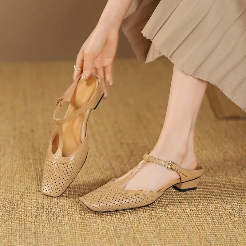 Women's Elegant Retro Soft Bottom Square Toe Color-blocking Sandals foto 3