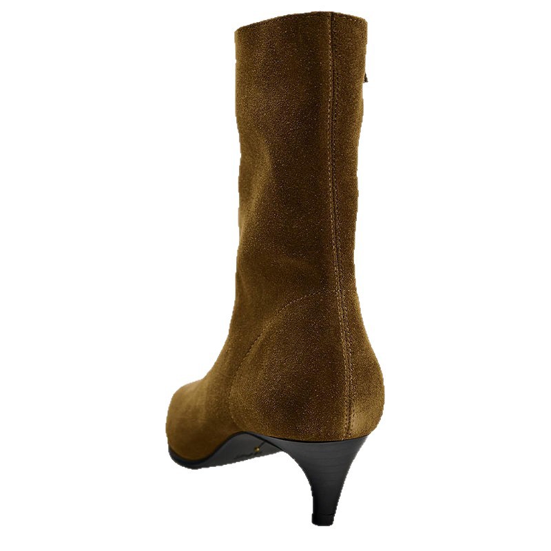 Square Toe High Heel Middle Boots Side Zipper Retro Kitten Heel Booties foto 5