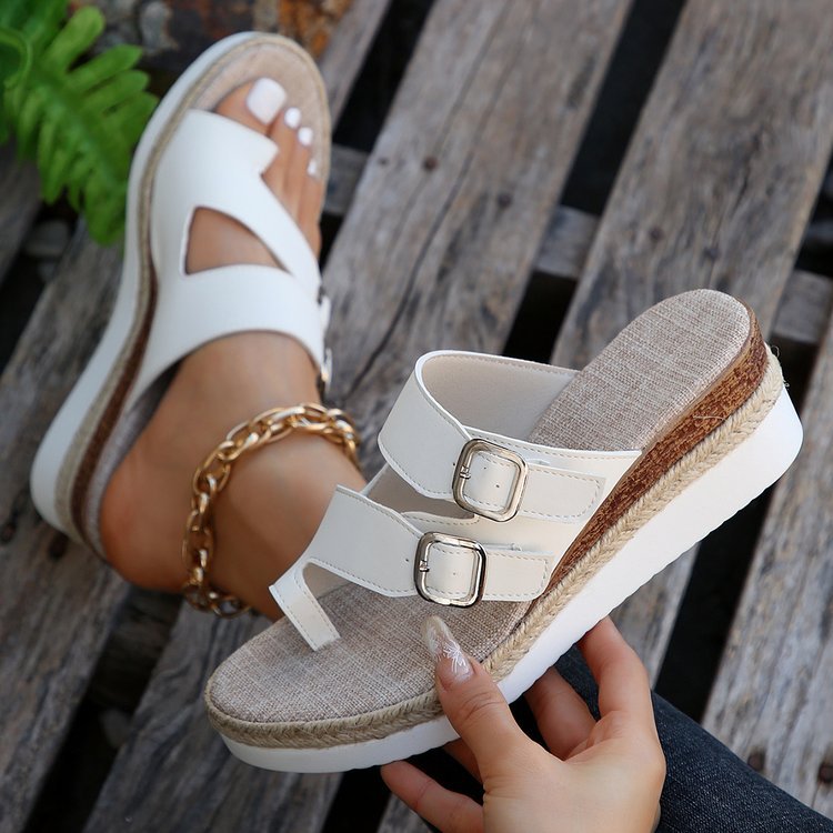 Casual Wedge Finger Fit Design Peep Toe Woven Fashion Sandals foto 5