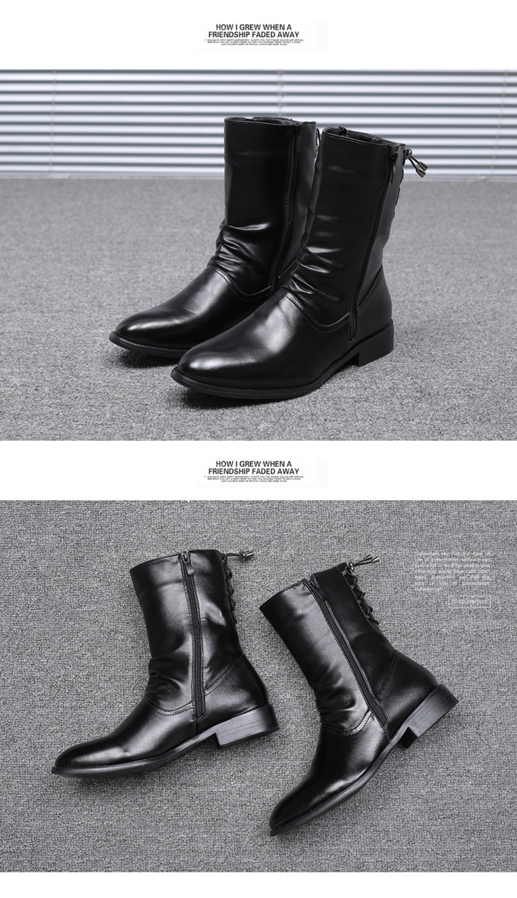 Pointed Leather Boots Men's British Korean High-top Leather Shoes Mid-calf Length foto 3