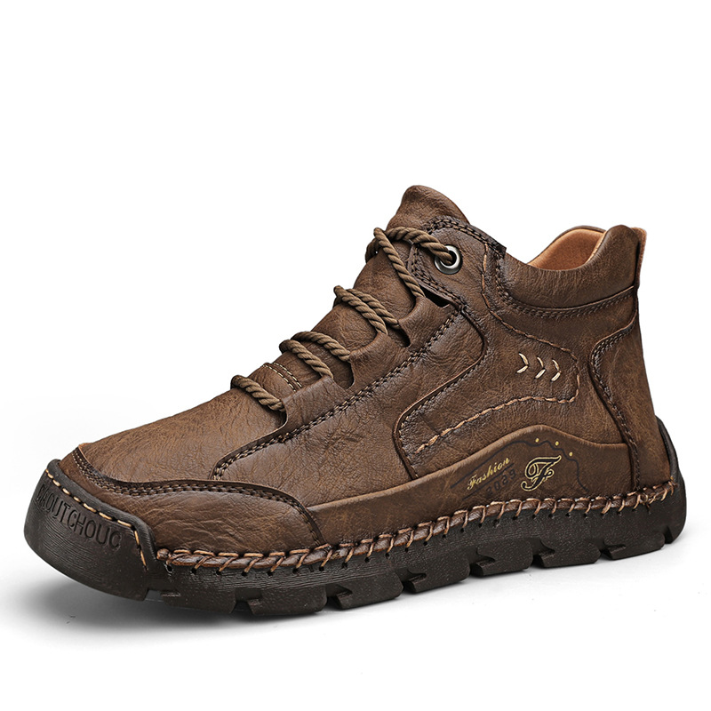 Fleece-lined Warm Mid-top Cotton-padded Shoes Soft Bottom Stitching Non-slip Men's Outdoor Leisure Shoes foto 2