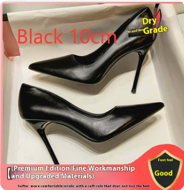 Women's Black Soft Leather High Heels Stiletto Sexy Pointed Toe foto 3