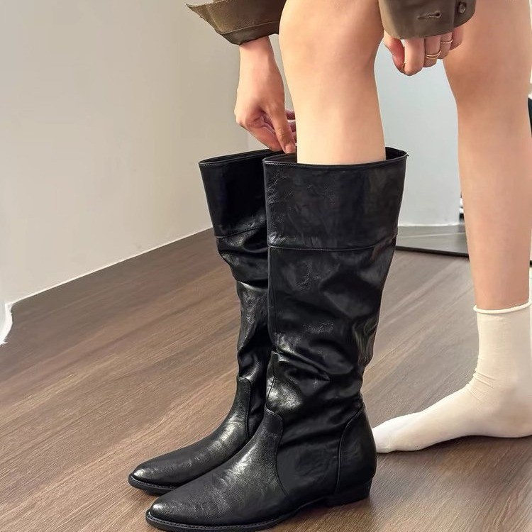 Small Retro Pointed Height Increasing Insole Boots Below The Knee High foto 5
