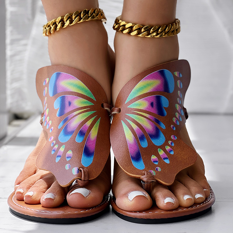 Utterfly Print Round Toe Flip Flops, Comfortable Summer Beach Shoes, Casual Women's Footwear, Perfect For Poolside And Daily Wear foto 5