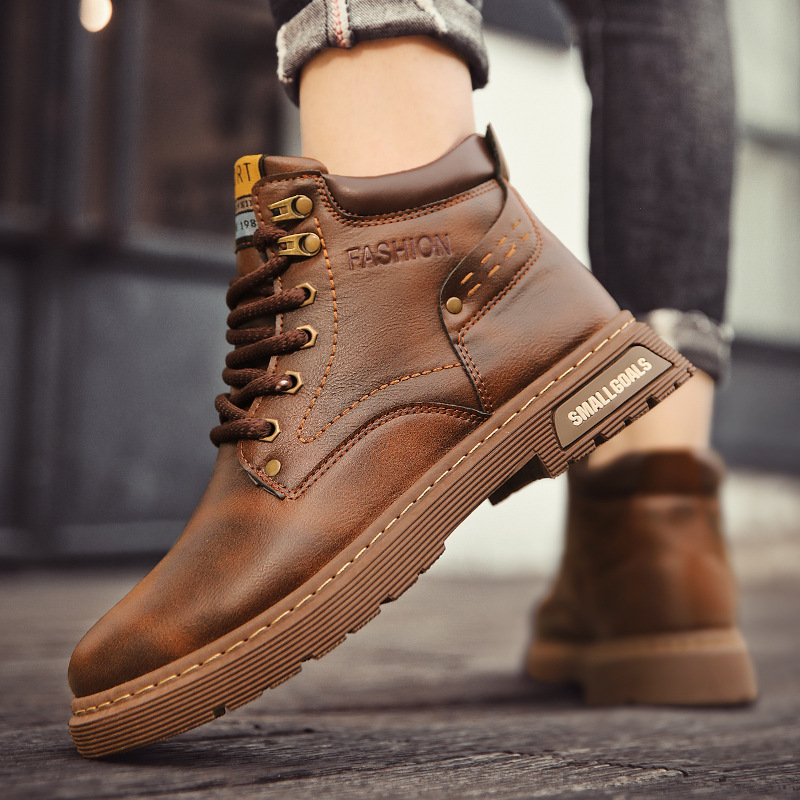 All-matching Men's Martin Boots Retro British Style Leather foto 3