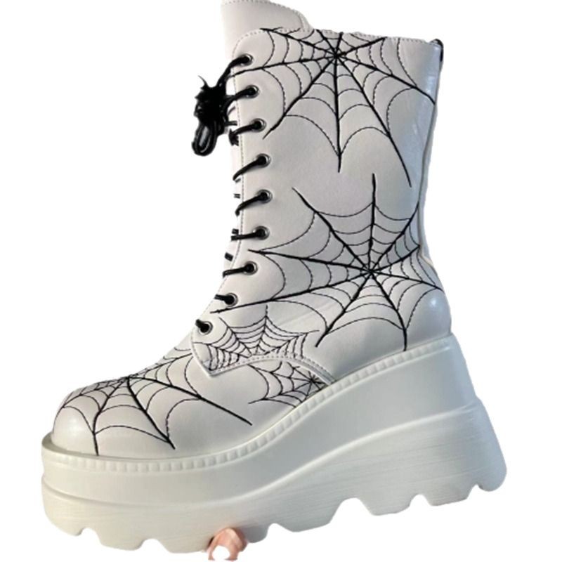 Womens Wedge-Heel Thick-Soled Spiderweb-Design Plus-Size Boots foto 3