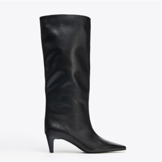 Large-calf High-heeled Riding Retro-style Knee-high Pointed-toe Tall Denim Boots foto 4
