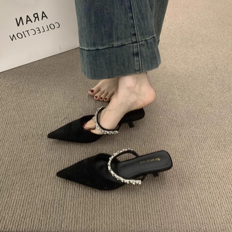 Rhinestone With Toe Box Half Slippers For Women foto 5