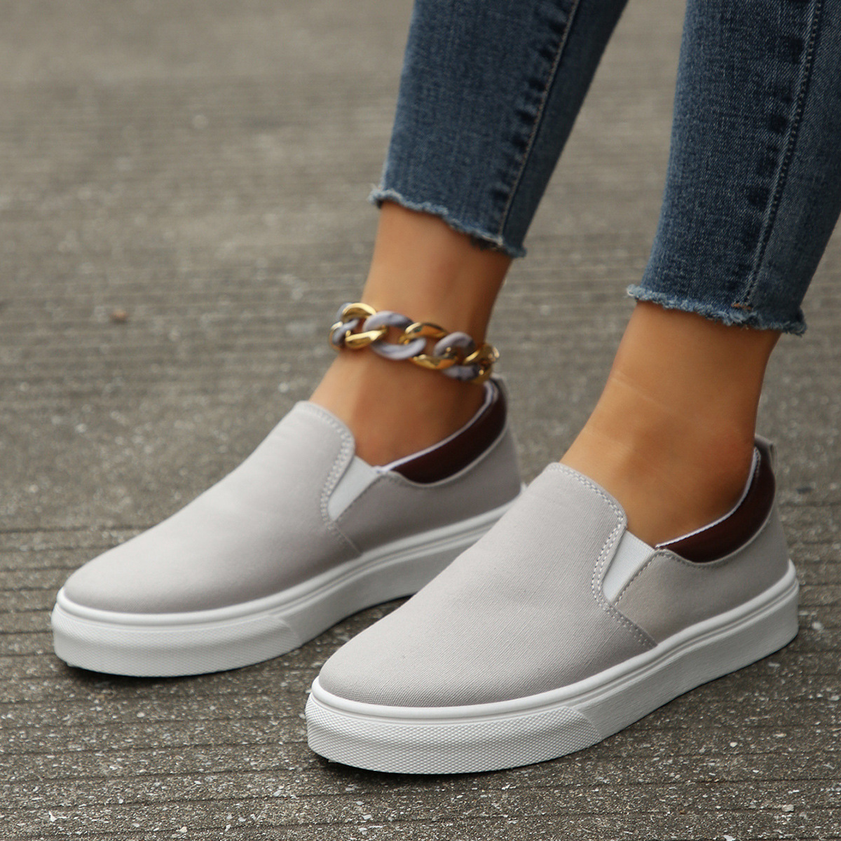 Womens Low-Top Solid-Colored Flat Shoes Cross-Border Slip-On Color-Block Loafers foto 4