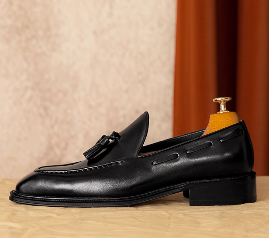 Men's Commuter's All-matching Fringed Leather Shoes Genuine Leather All-match Slip-on Loafers foto 2