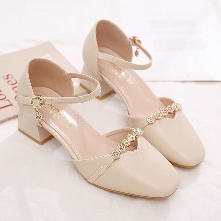 Mid-heel Fairy-style Slingback Soft Leather Square-toe Pumps foto 5