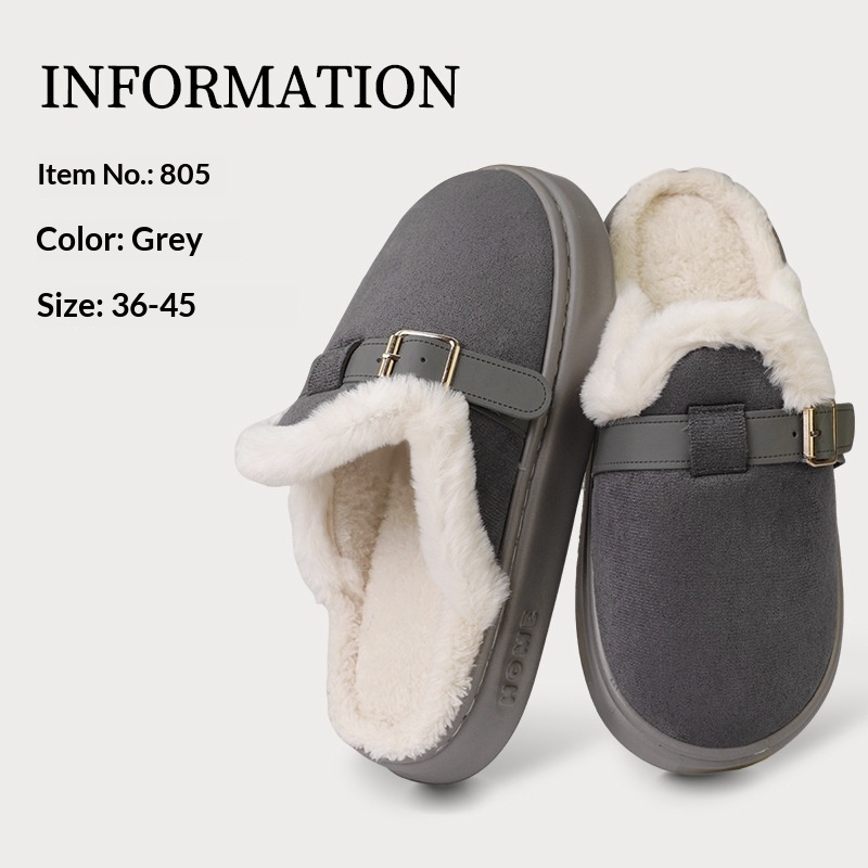 Womens AutumnWinter Indoor Plush Thick-Soled Warm Anti-Slip Cotton Slippers foto 4