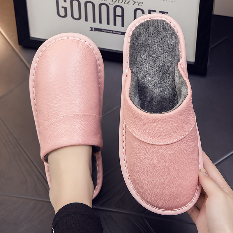 Genuine Leather Warm Household Cowhide Cotton Slippers foto 5