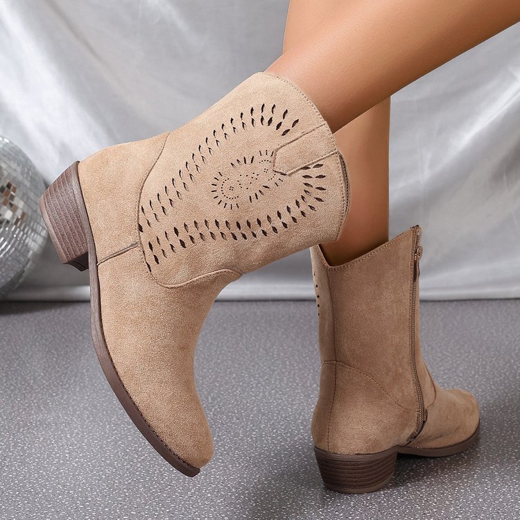 Hollow-out Wedge Side Zipper Knight Boots foto 2