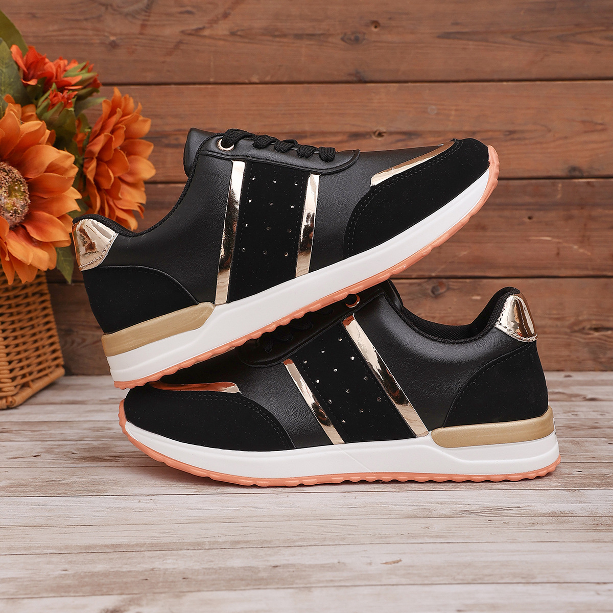 Color Matching Round Head Lace-up Daddy Shoes And Girls foto 4