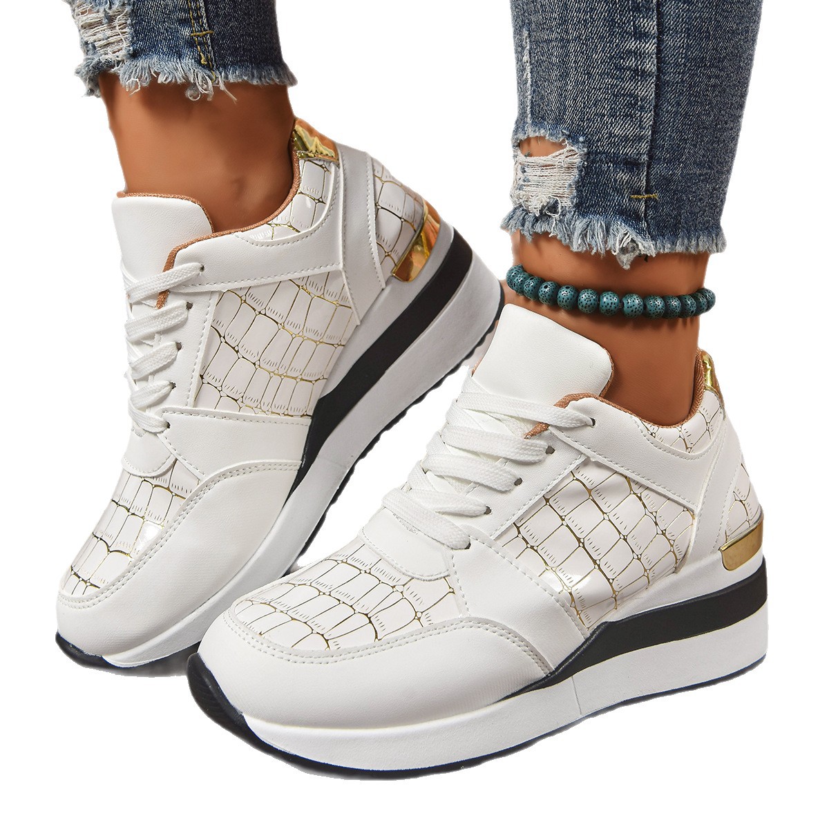 Women's Casual Plus Size Lace Color Block Wedge Sneaker foto 5