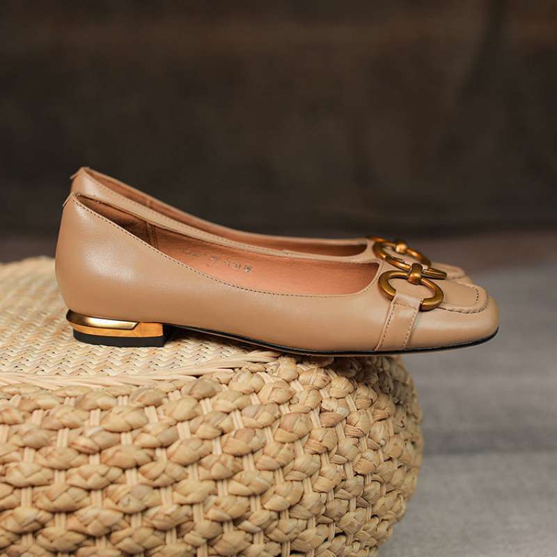 Pumps Low Heel Wanwan Lei Style Shallow Mouth Metal Flat Shoes foto 3