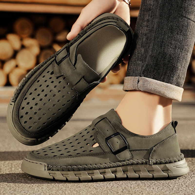 Mens Breathable Stitched Plus-Size Casual Leather Shoes foto 4