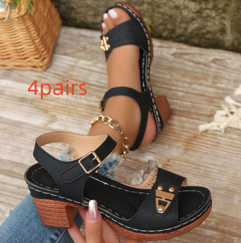Chunky-heel Large-size High-heeled Sandals For Women Casual And Comfortable