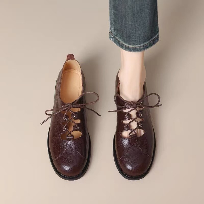 Retro Hollow Leather Shoes Women's Low-cut Lace-up British Style foto 2