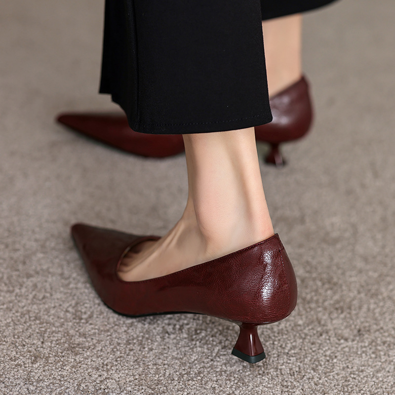 Women's Solid Color French Pointed-toe Mid Heel Shoes foto 2