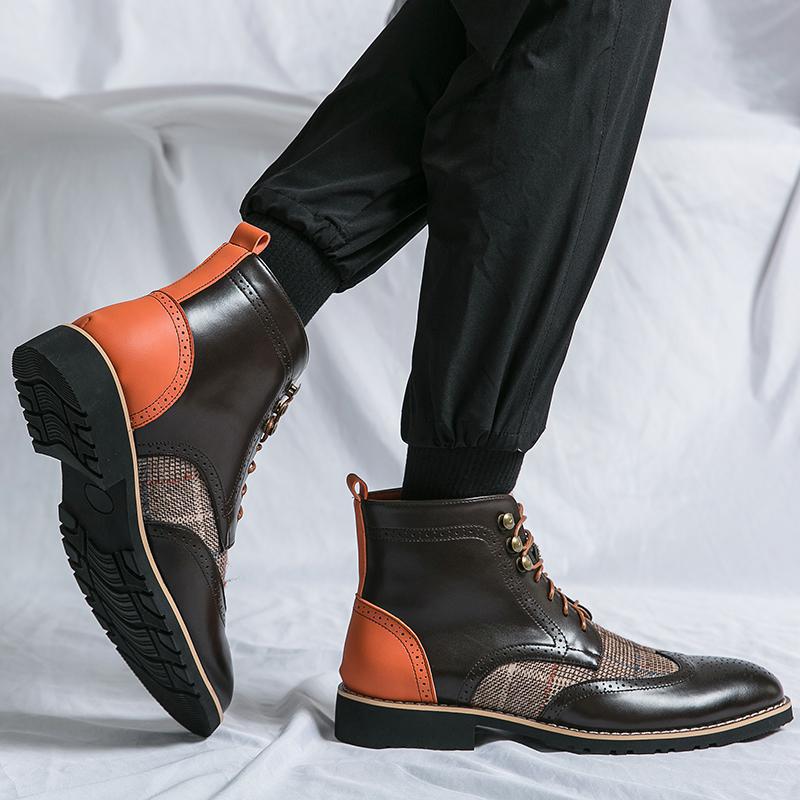 Men's Brogue Vintage Leather Boots British Trend foto 3
