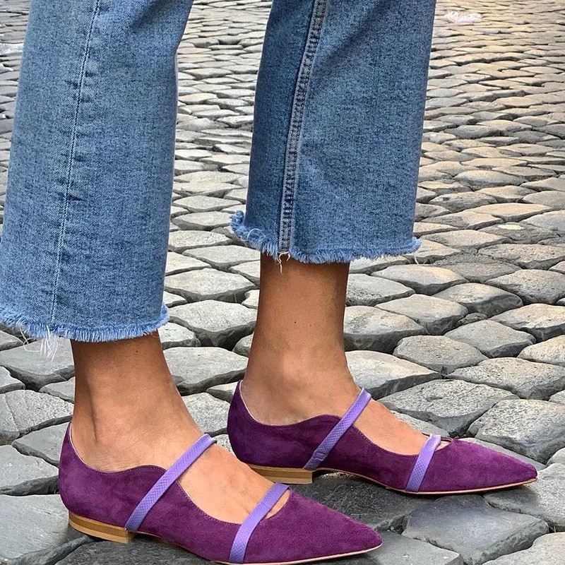 Womens Pointed-toe Low-cut Suede Shoes With Two Thin Straps foto 2