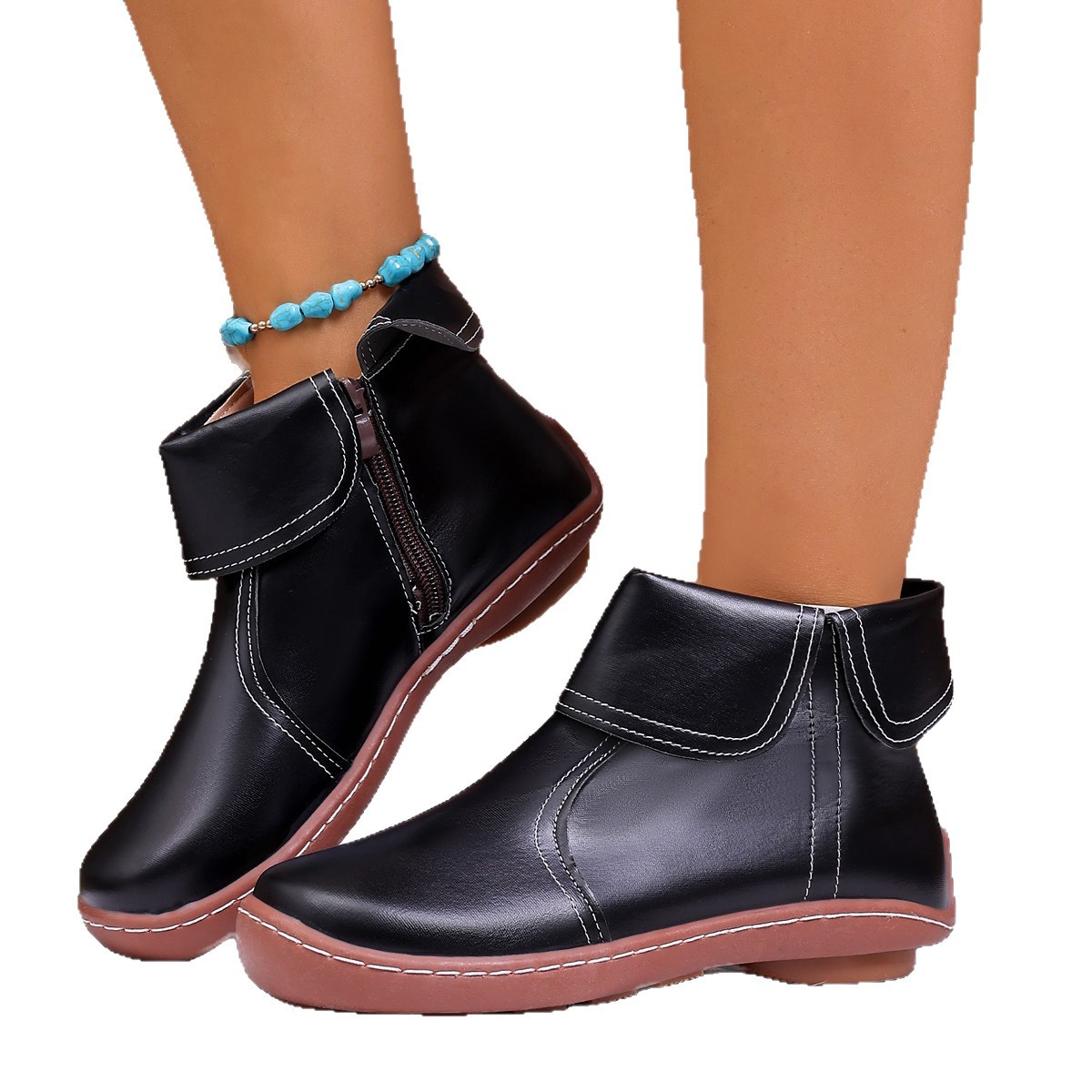 Round-Toe Side-Zip Short-Boot Martin Boots With Stitched Edges foto 2