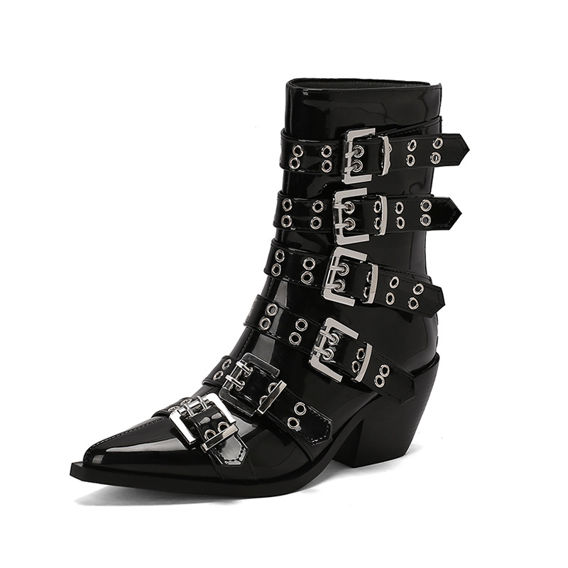 Autumn And Winter Pointed Knight Women's Boots Plus Size Punk Belt Buckle Booties foto 2