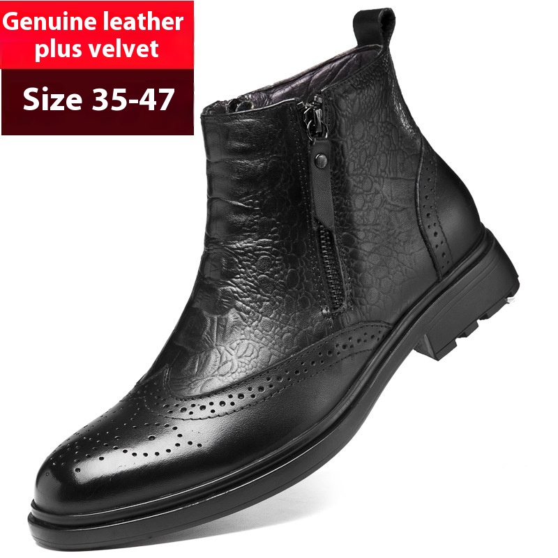 High-top Leather Shoes Height Increasing Shoes 46 Brogue Trendy Ankle Boots foto 3