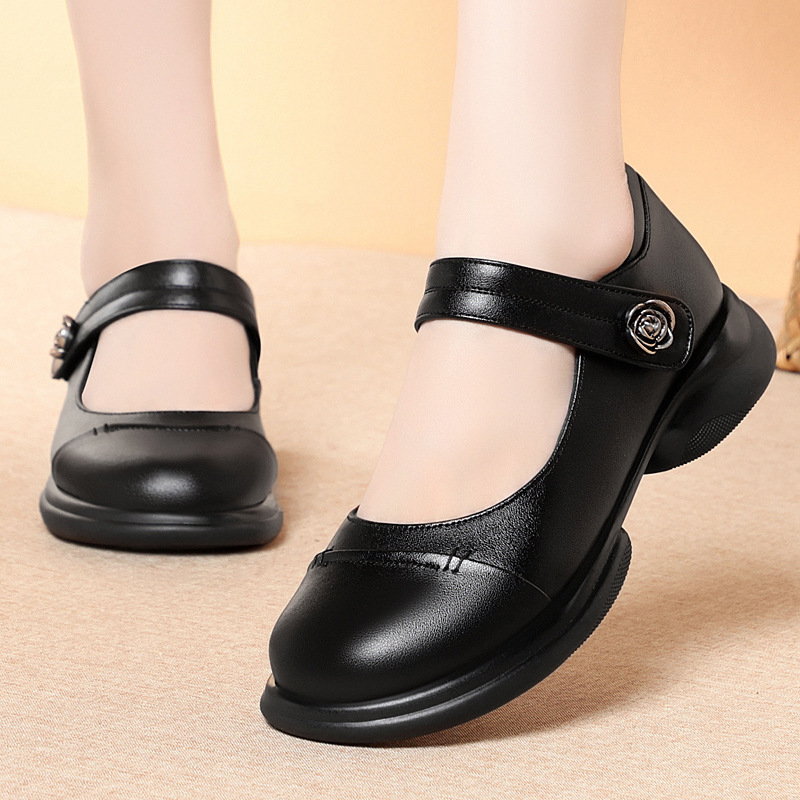 Black Womens Dress Shoes Soft Leather Soft Sole Round-toe Flat Shoes foto 2