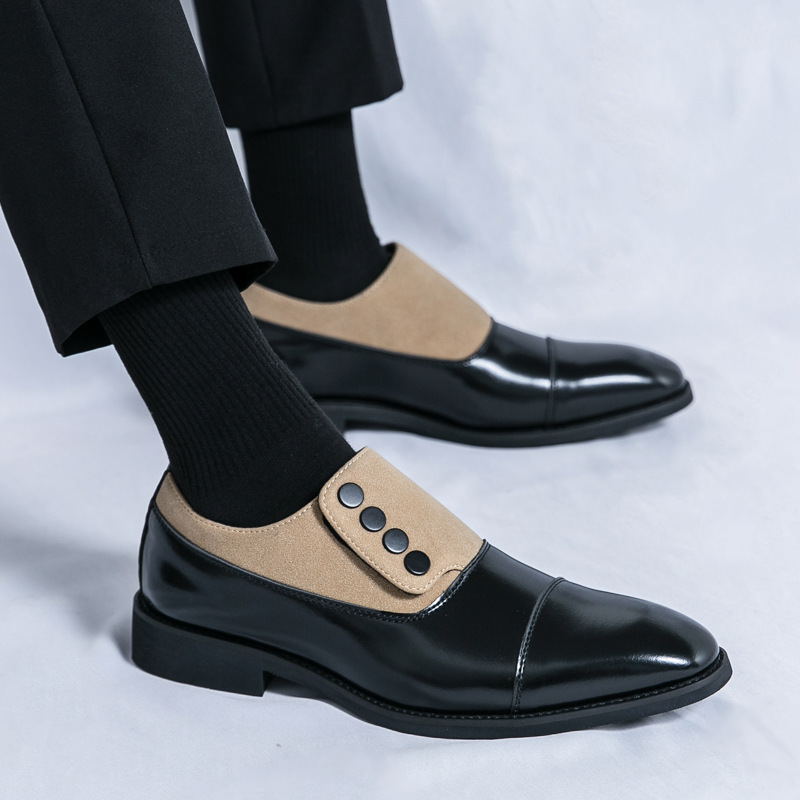 Low Top Pointed Round Toe Button Leather Shoes Men Slip-on foto 4