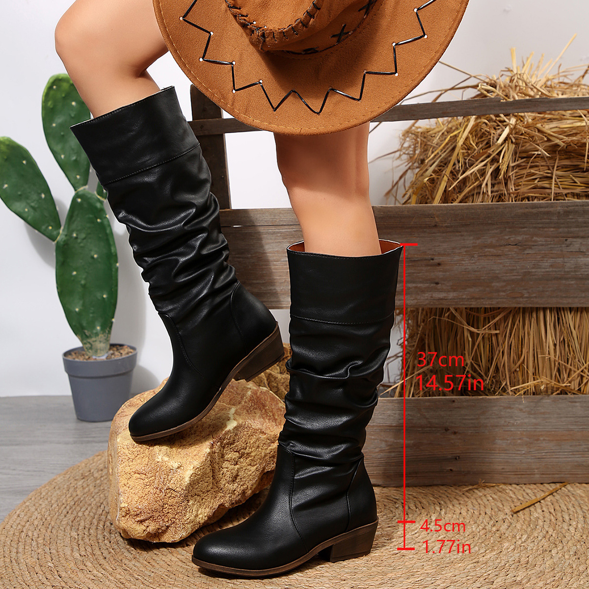 Foreign Trade Large Size Pleated High Leg Boot British Style Women foto 5