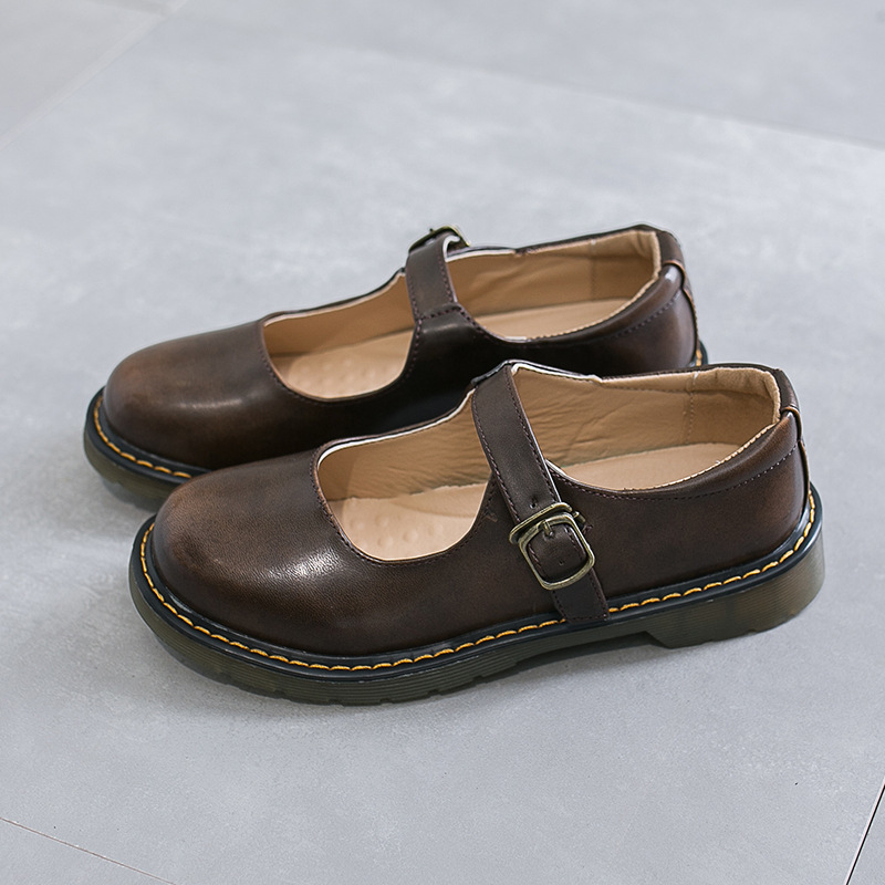 Women's Solid Color Round Head Low-cut Flat Retro Shoes foto 4