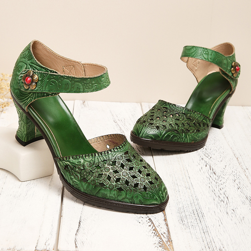 Womens Fashion Hollowed-Out Vintage High-Heel Sandals foto 3