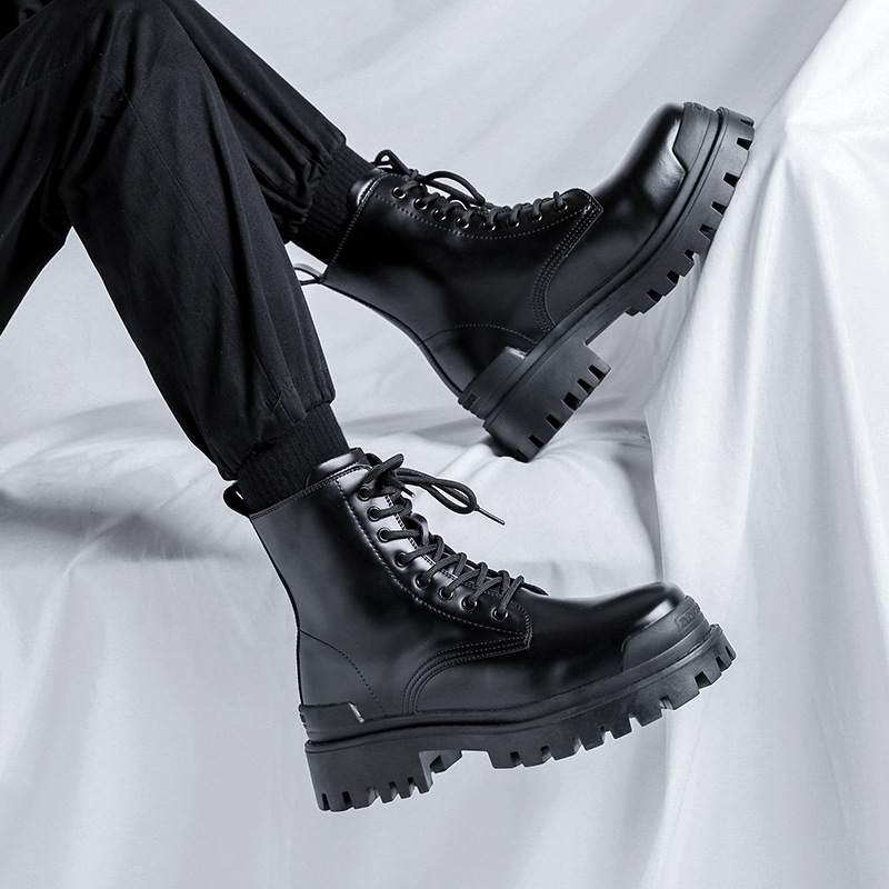 Youth High-top Round Head Mid-calf Thick Bottom Mid Heel Martin Boots foto 4