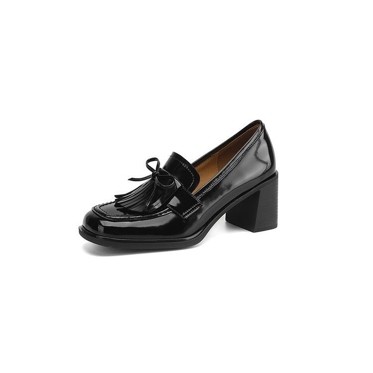 Bow-tie Chunky Heel Leather Pumps foto 2