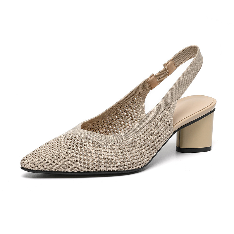 Hollow-out Knitted Closed Toe Back Empty Strap Sandals Pointed Toe foto 2