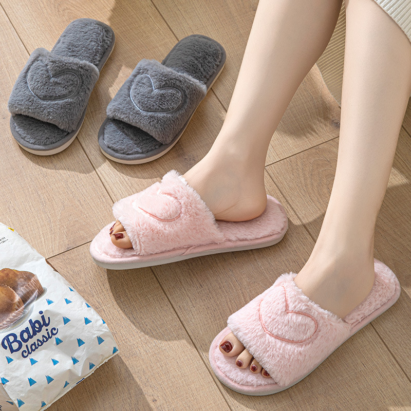 Plush Open Toe TPR Men And Women Couple Slippers foto 4