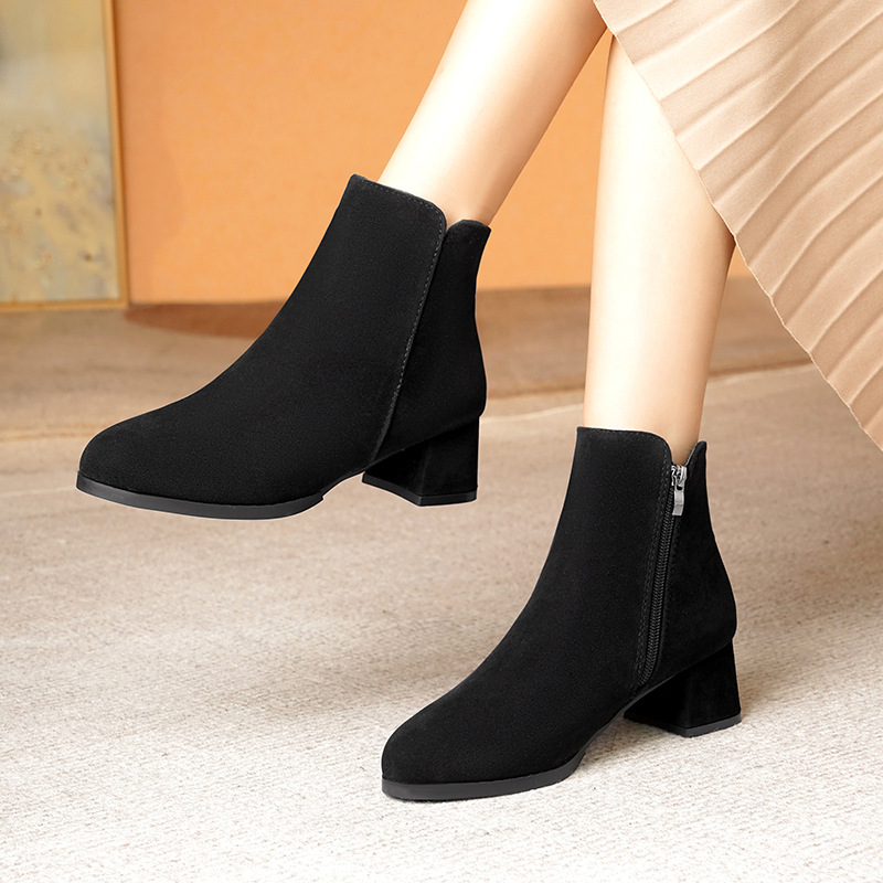 Pointed-toe Frosted Suede Side Zipper Chunky Heel Mid Heel Plus Size Female Boots foto 4