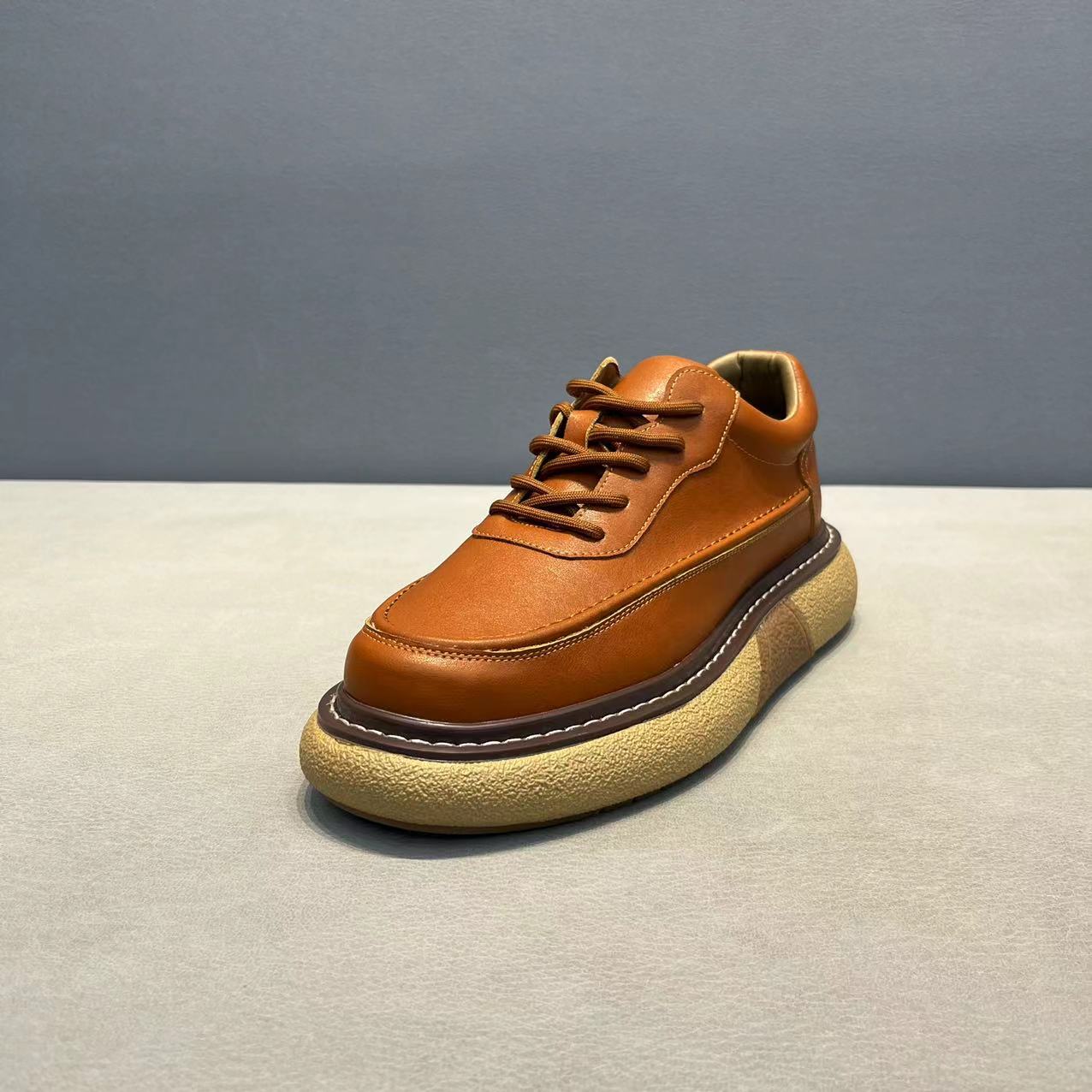 Men's Breathable Leather Shoes Trendy Platform Sports foto 4