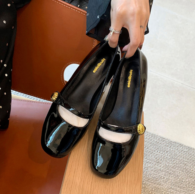 Platform Leather Shoes Shallow Mouth Round Head Chunky Heel foto 5