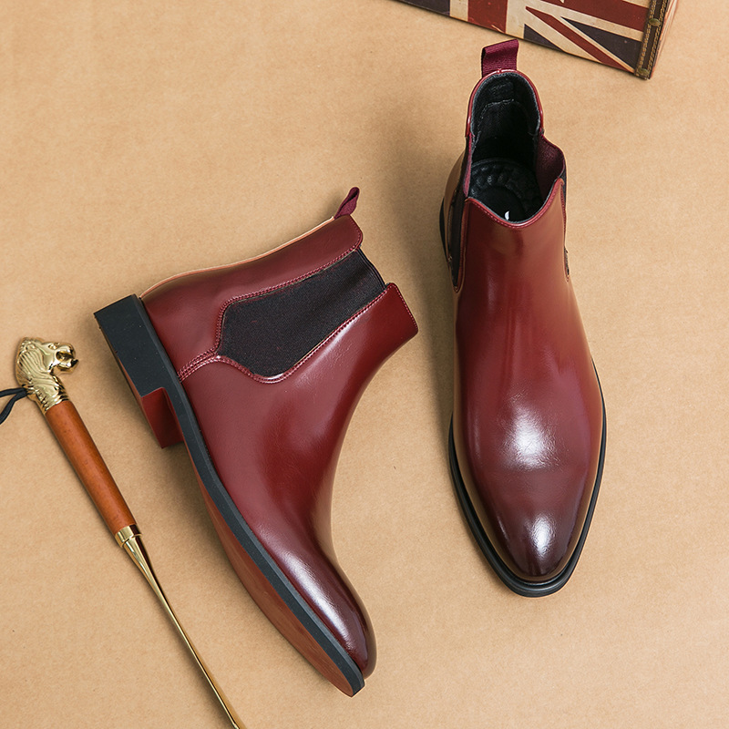 Men's Business Autumn High-top Pointed Red Leather Boots foto 3