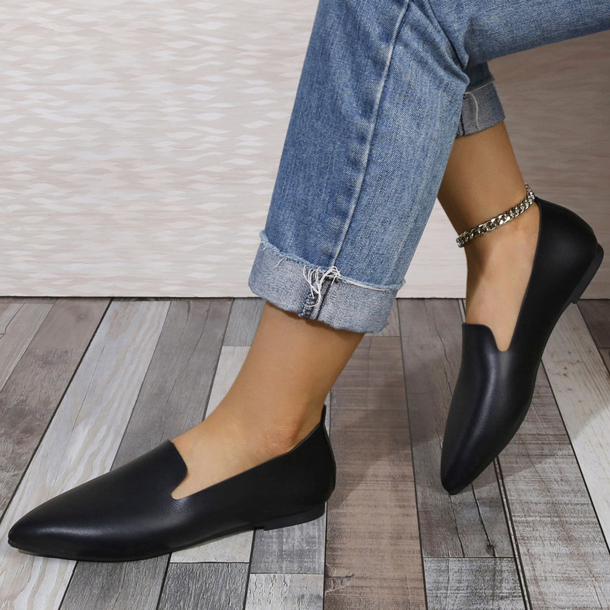 Leather Flat Bottom Pumps Female Low-cut Plus Size foto 2