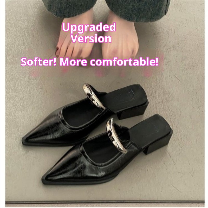 New Spring And Summer Metal Buckle French Style Slip-on Closed Toe Half Slippers For Women foto 2