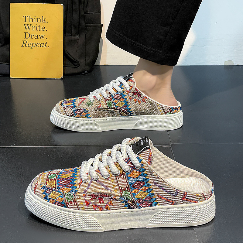 Lazy Semi Slipper Shoes Trendy Versatile Casual Canvas Shoes foto 4
